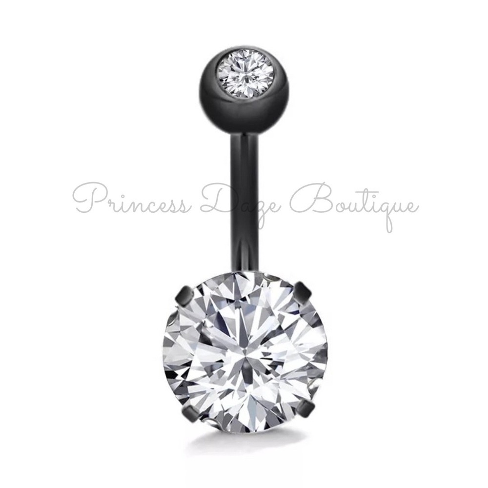 Black Cubic‎ Zirconia Belly Button Ring Navel Jewelry Piercing